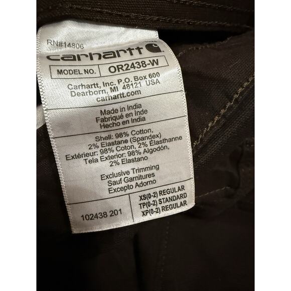 Carhartt Women’s Duck Bib Overalls OR2438-W XS Regular Loose Fit Dark Brown - Picture 6 of 7